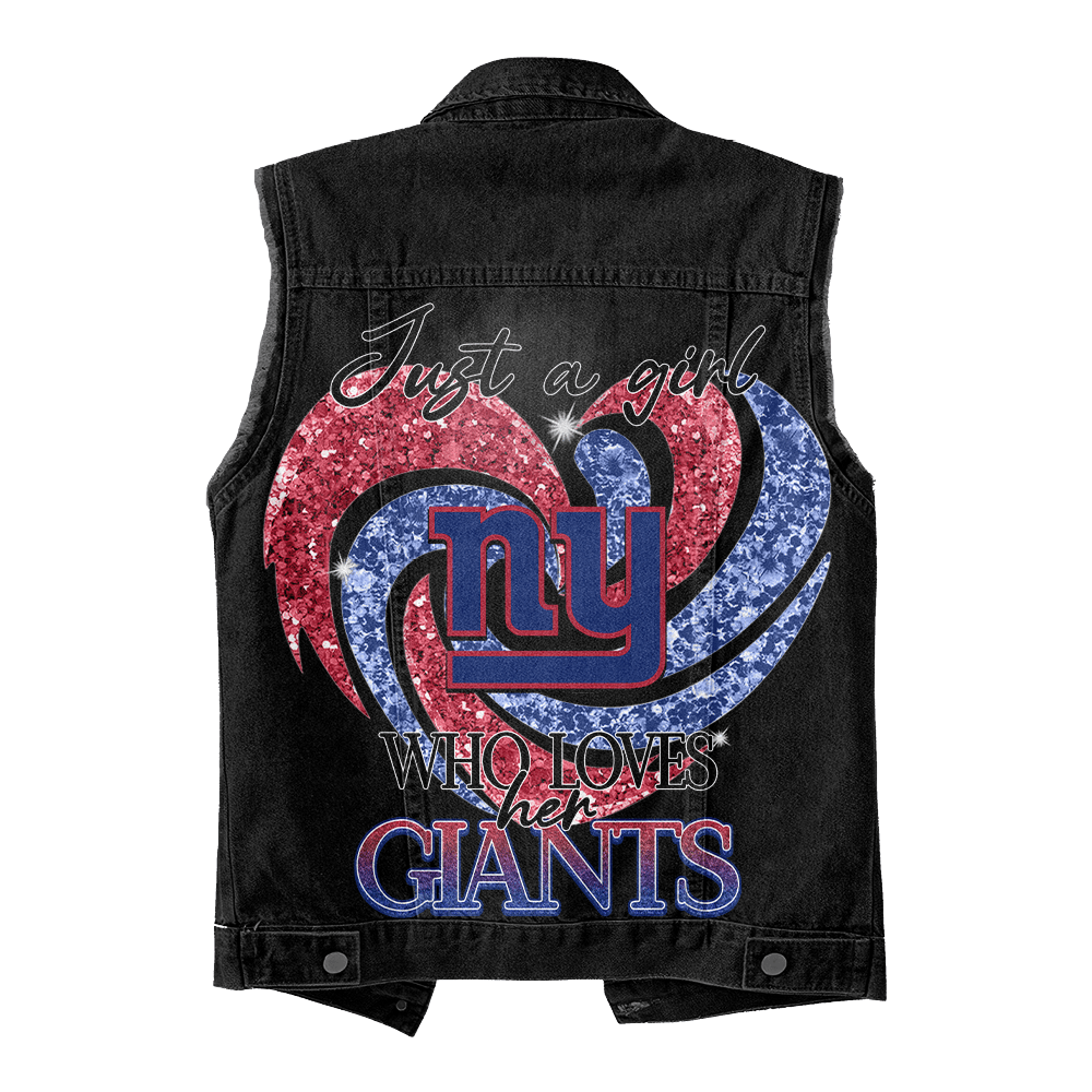 LIMITED EDITION - NEW PREMIUM NFL32 NYG NEW YORK GIANTS UNISEX SLEEVELESS DENIM JACKET