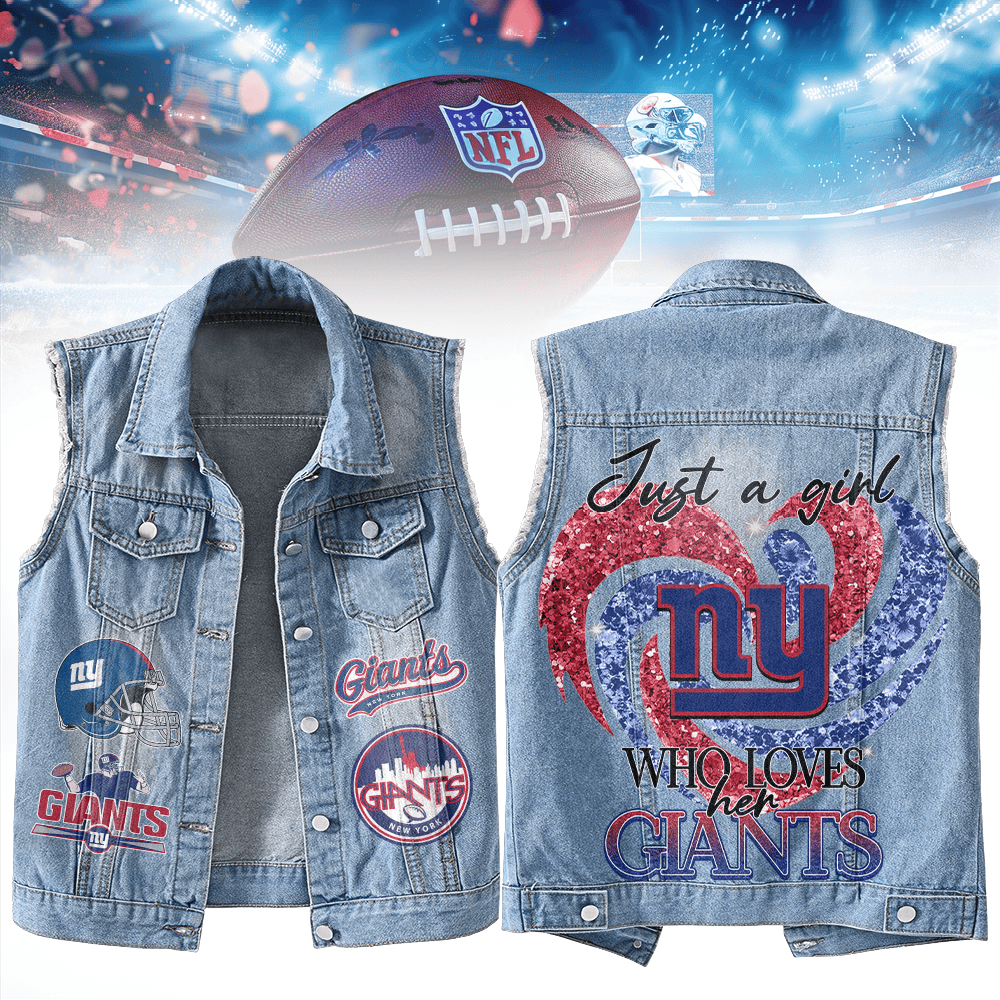 LIMITED EDITION - NEW PREMIUM NFL32 NYG NEW YORK GIANTS UNISEX SLEEVELESS DENIM JACKET