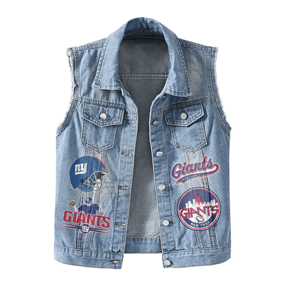 LIMITED EDITION - NEW PREMIUM NFL32 NYG NEW YORK GIANTS UNISEX SLEEVELESS DENIM JACKET