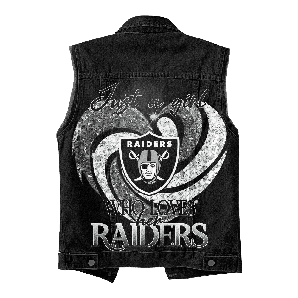 LIMITED EDITION - NEW PREMIUM NFL07 LVR LAS VEGAS RAIDERS UNISEX SLEEVELESS DENIM JACKET