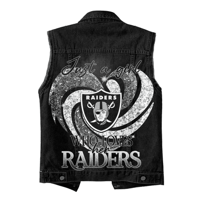 LIMITED EDITION - NEW PREMIUM NFL07 LVR LAS VEGAS RAIDERS UNISEX SLEEVELESS DENIM JACKET