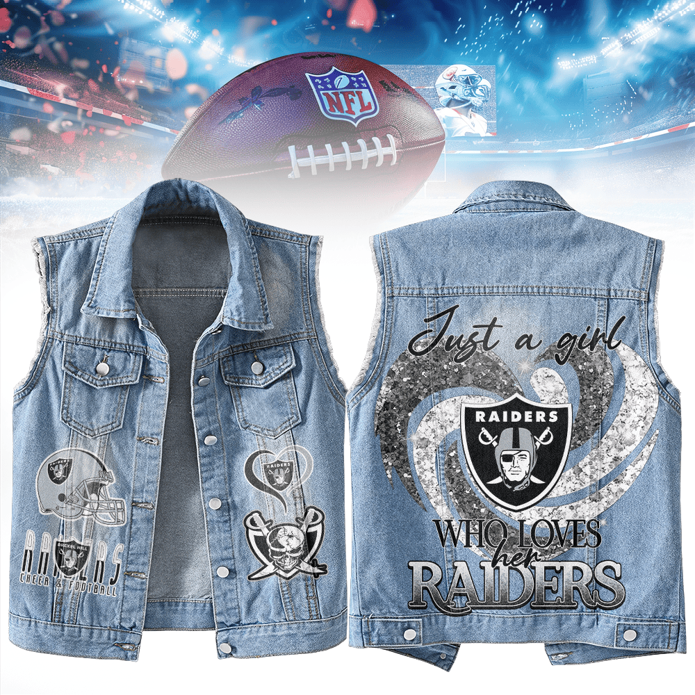LIMITED EDITION - NEW PREMIUM NFL07 LVR LAS VEGAS RAIDERS UNISEX SLEEVELESS DENIM JACKET