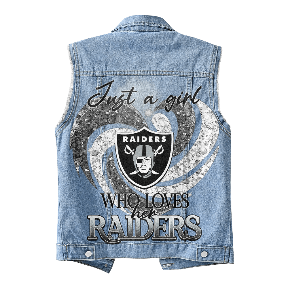 LIMITED EDITION - NEW PREMIUM NFL07 LVR LAS VEGAS RAIDERS UNISEX SLEEVELESS DENIM JACKET