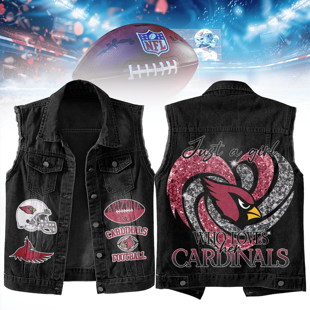 LIMITED EDITION - NEW PREMIUM NFL20 ARC ARIZONA CARDINALS UNISEX SLEEVELESS DENIM JACKET