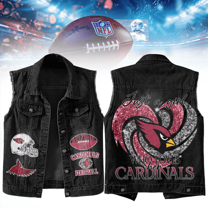 LIMITED EDITION - NEW PREMIUM NFL20 ARC ARIZONA CARDINALS UNISEX SLEEVELESS DENIM JACKET