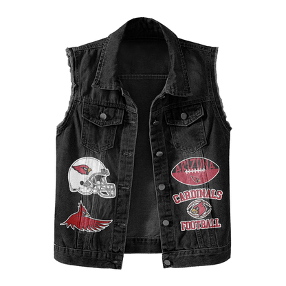 LIMITED EDITION - NEW PREMIUM NFL20 ARC ARIZONA CARDINALS UNISEX SLEEVELESS DENIM JACKET