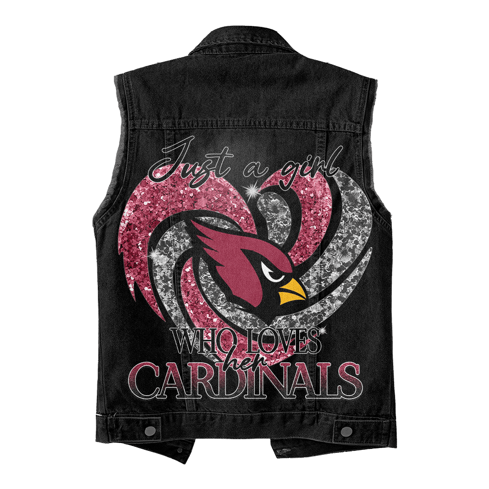 LIMITED EDITION - NEW PREMIUM NFL20 ARC ARIZONA CARDINALS UNISEX SLEEVELESS DENIM JACKET