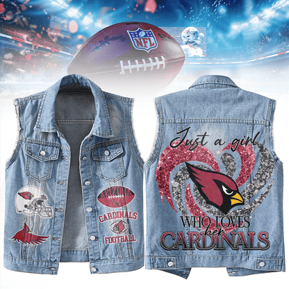LIMITED EDITION - NEW PREMIUM NFL20 ARC ARIZONA CARDINALS UNISEX SLEEVELESS DENIM JACKET