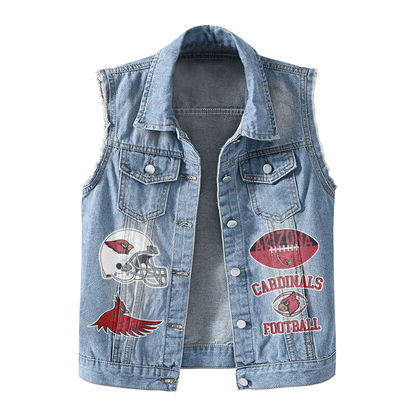 LIMITED EDITION - NEW PREMIUM NFL20 ARC ARIZONA CARDINALS UNISEX SLEEVELESS DENIM JACKET
