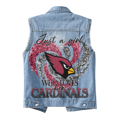 LIMITED EDITION - NEW PREMIUM NFL20 ARC ARIZONA CARDINALS UNISEX SLEEVELESS DENIM JACKET