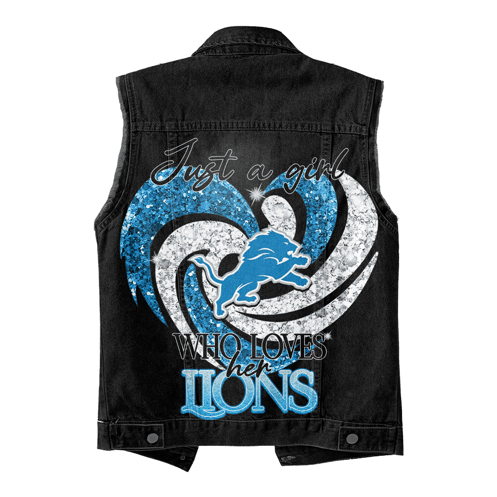 LIMITED EDITION - NEW PREMIUM NFL04 DTL DETROIT LIONS UNISEX SLEEVELESS DENIM JACKET