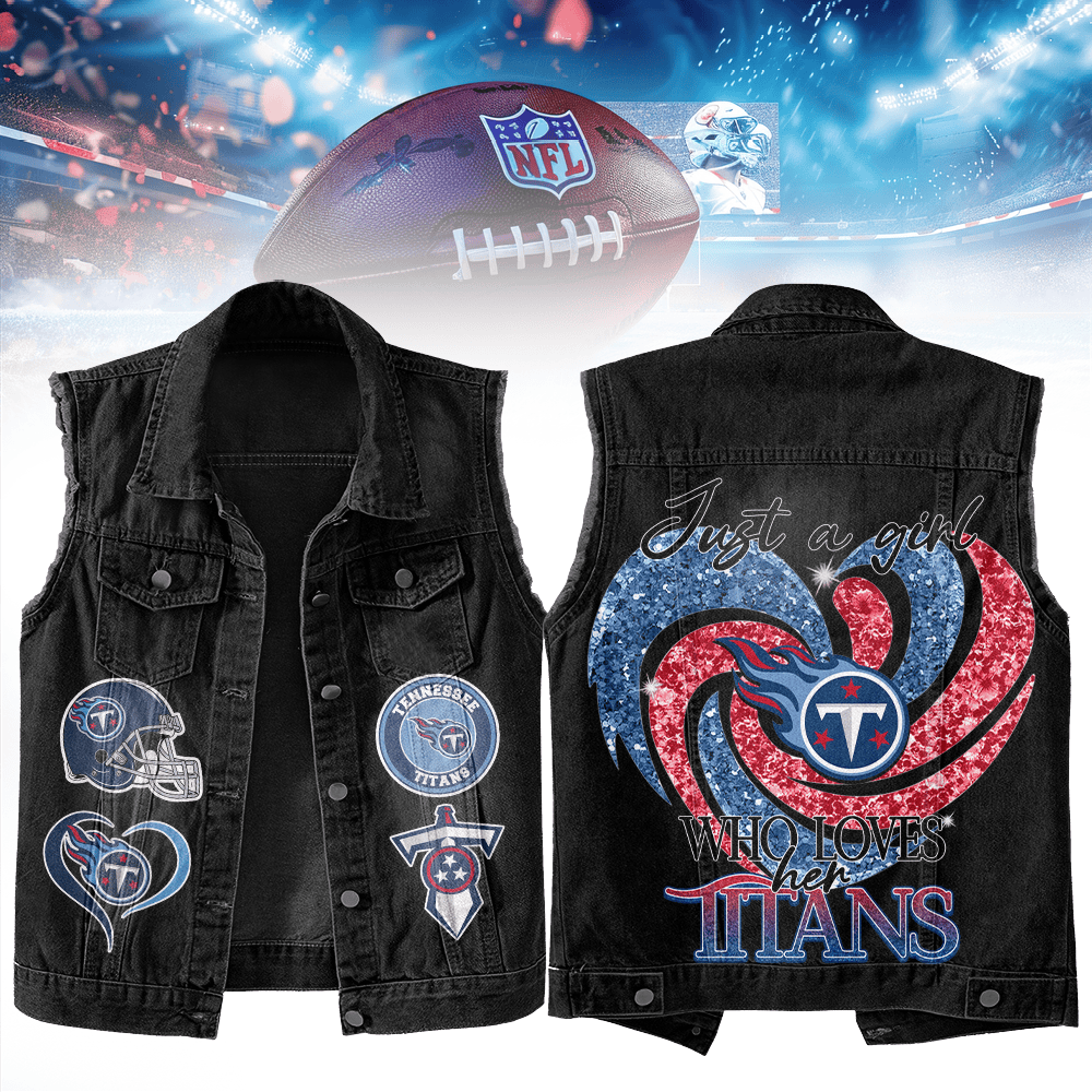 LIMITED EDITION - NEW PREMIUM NFL31 TST TENNESSEE TITANS UNISEX SLEEVELESS DENIM JACKET