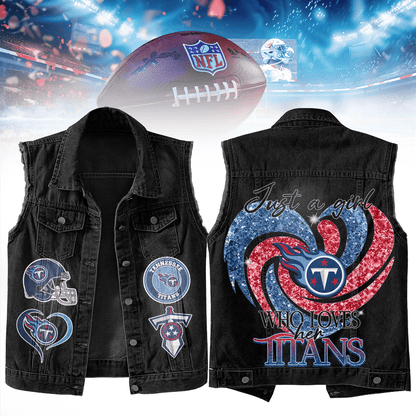 LIMITED EDITION - NEW PREMIUM NFL31 TST TENNESSEE TITANS UNISEX SLEEVELESS DENIM JACKET