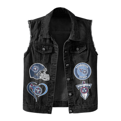 LIMITED EDITION - NEW PREMIUM NFL31 TST TENNESSEE TITANS UNISEX SLEEVELESS DENIM JACKET
