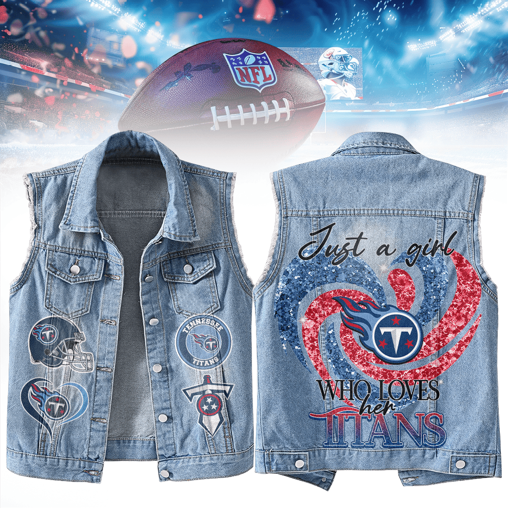 LIMITED EDITION - NEW PREMIUM NFL31 TST TENNESSEE TITANS UNISEX SLEEVELESS DENIM JACKET