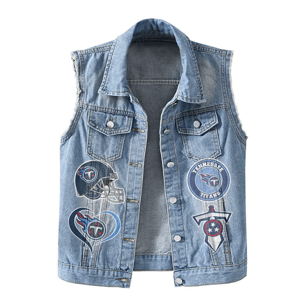 LIMITED EDITION - NEW PREMIUM NFL31 TST TENNESSEE TITANS UNISEX SLEEVELESS DENIM JACKET