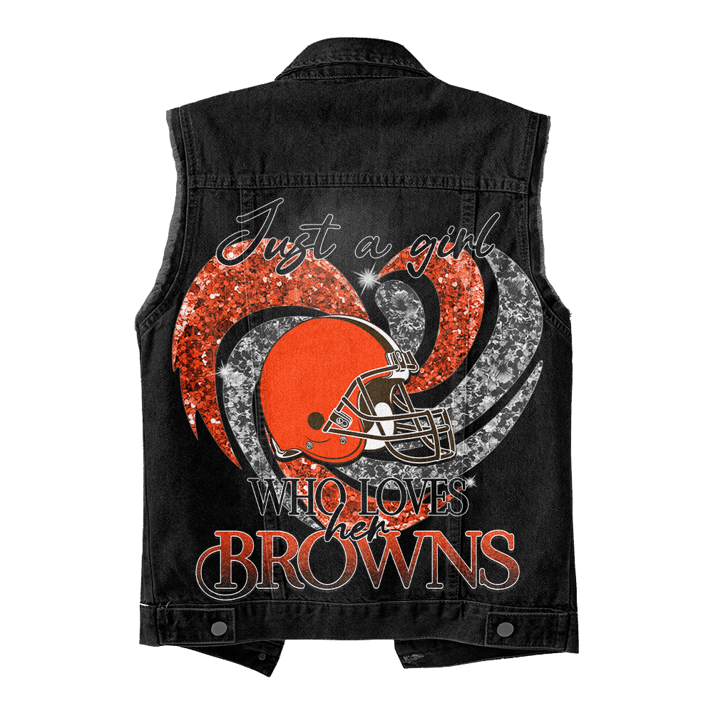 LIMITED EDITION - NEW PREMIUM NFL29 CLB CLEVELAND BROWNS UNISEX SLEEVELESS DENIM JACKET