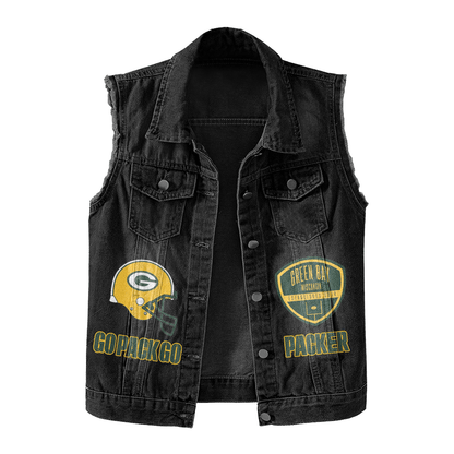 LIMITED EDITION - NEW PREMIUM NFL08 GBP GREEN BAY PACKERS UNISEX SLEEVELESS DENIM JACKET