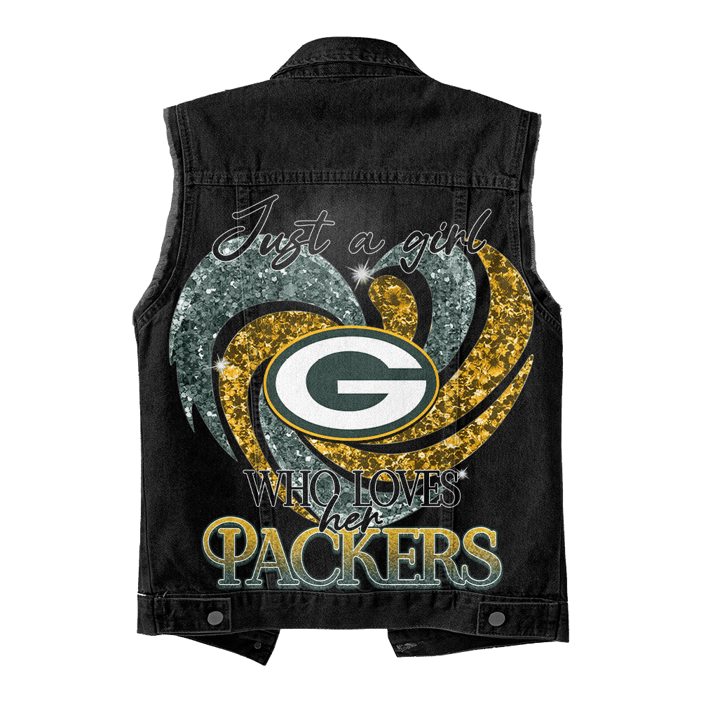 LIMITED EDITION - NEW PREMIUM NFL08 GBP GREEN BAY PACKERS UNISEX SLEEVELESS DENIM JACKET