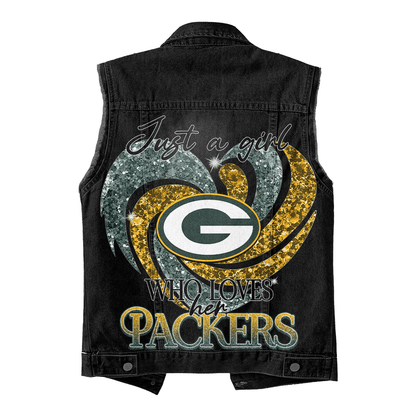 LIMITED EDITION - NEW PREMIUM NFL08 GBP GREEN BAY PACKERS UNISEX SLEEVELESS DENIM JACKET