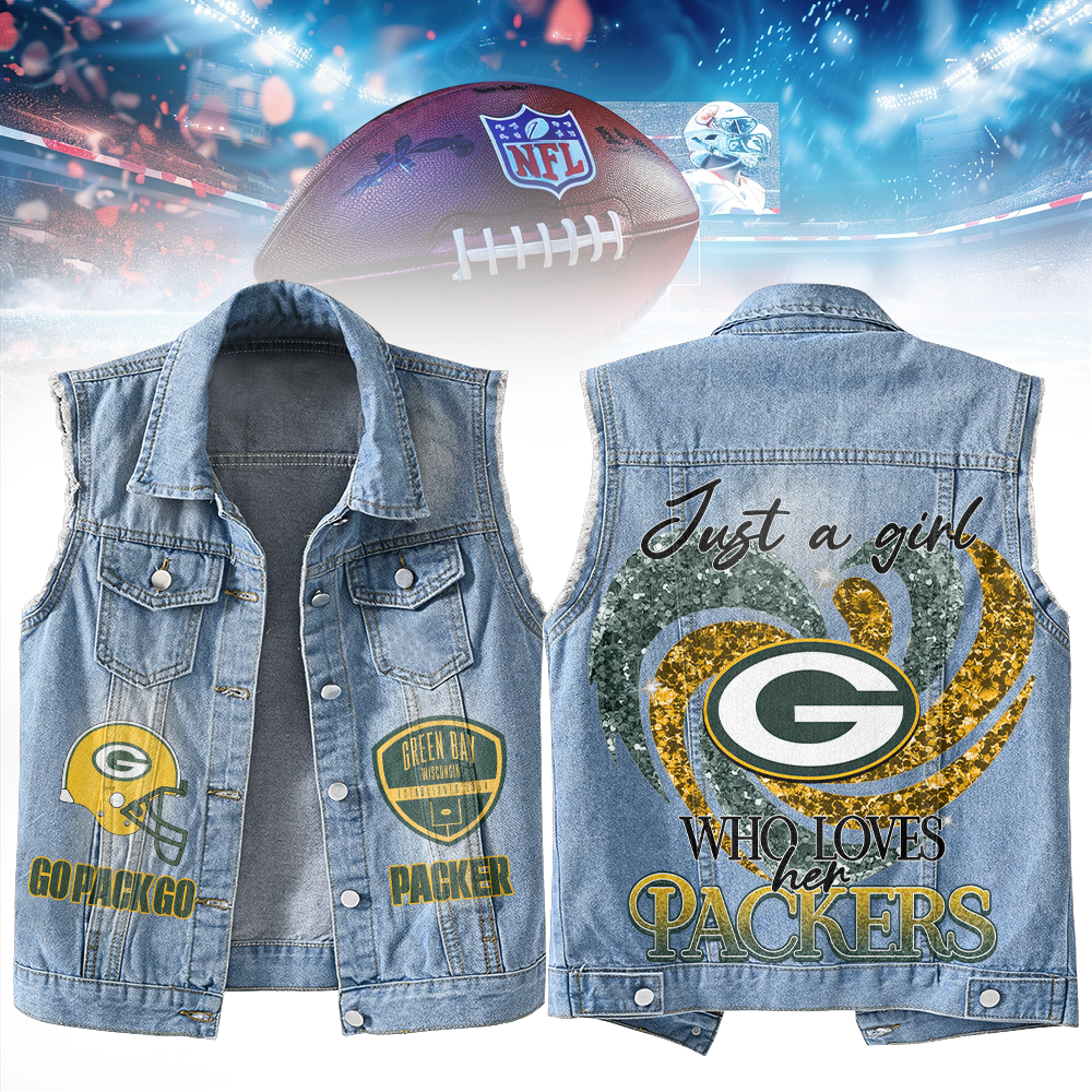 LIMITED EDITION - NEW PREMIUM NFL08 GBP GREEN BAY PACKERS UNISEX SLEEVELESS DENIM JACKET