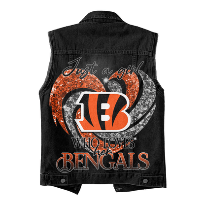 LIMITED EDITION - NEW PREMIUM NFL16 CCB CINCINNATI BENGALS UNISEX SLEEVELESS DENIM JACKET