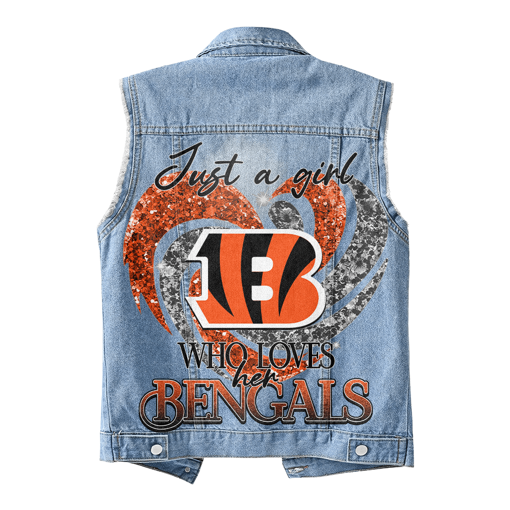 LIMITED EDITION - NEW PREMIUM NFL16 CCB CINCINNATI BENGALS UNISEX SLEEVELESS DENIM JACKET