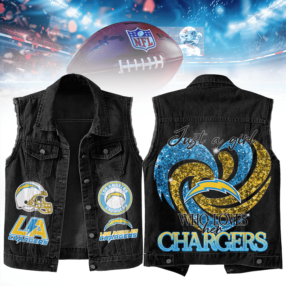 LIMITED EDITION - NEW PREMIUM NFL09 LAC LOS ANGELES CHARGERS UNISEX SLEEVELESS DENIM JACKET