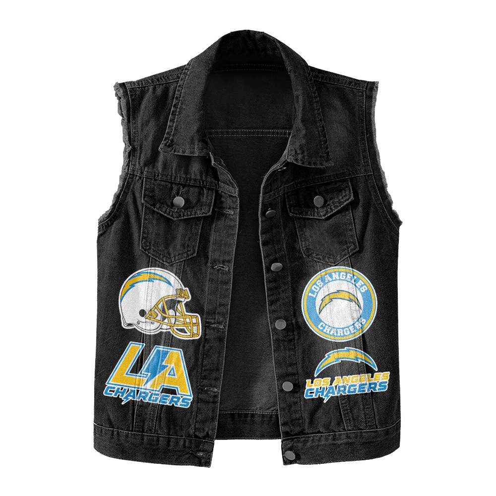 LIMITED EDITION - NEW PREMIUM NFL09 LAC LOS ANGELES CHARGERS UNISEX SLEEVELESS DENIM JACKET