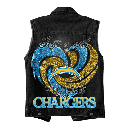 LIMITED EDITION - NEW PREMIUM NFL09 LAC LOS ANGELES CHARGERS UNISEX SLEEVELESS DENIM JACKET