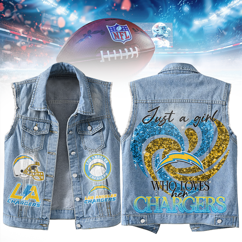 LIMITED EDITION - NEW PREMIUM NFL09 LAC LOS ANGELES CHARGERS UNISEX SLEEVELESS DENIM JACKET