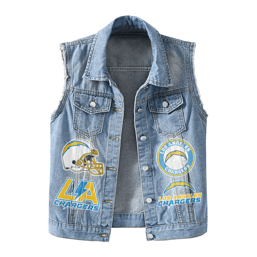 LIMITED EDITION - NEW PREMIUM NFL09 LAC LOS ANGELES CHARGERS UNISEX SLEEVELESS DENIM JACKET