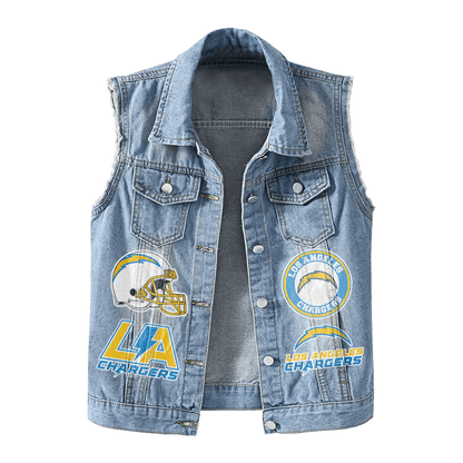 LIMITED EDITION - NEW PREMIUM NFL09 LAC LOS ANGELES CHARGERS UNISEX SLEEVELESS DENIM JACKET