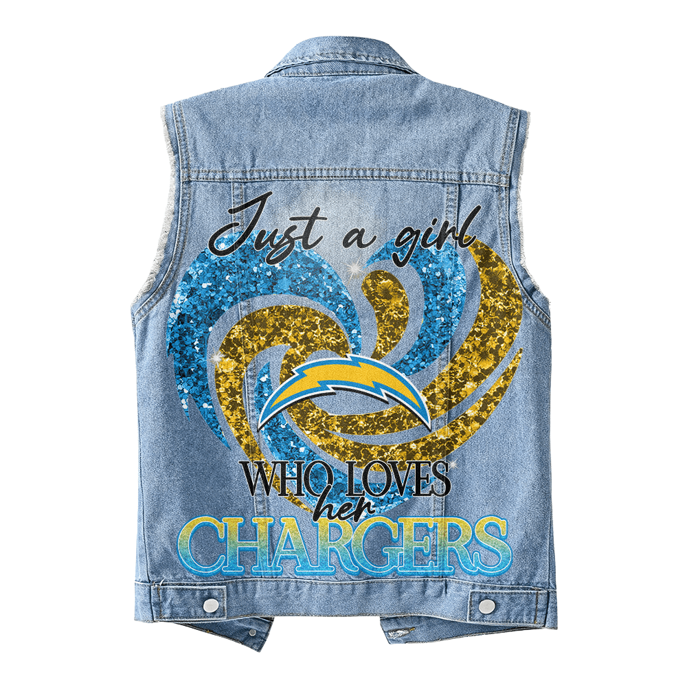 LIMITED EDITION - NEW PREMIUM NFL09 LAC LOS ANGELES CHARGERS UNISEX SLEEVELESS DENIM JACKET