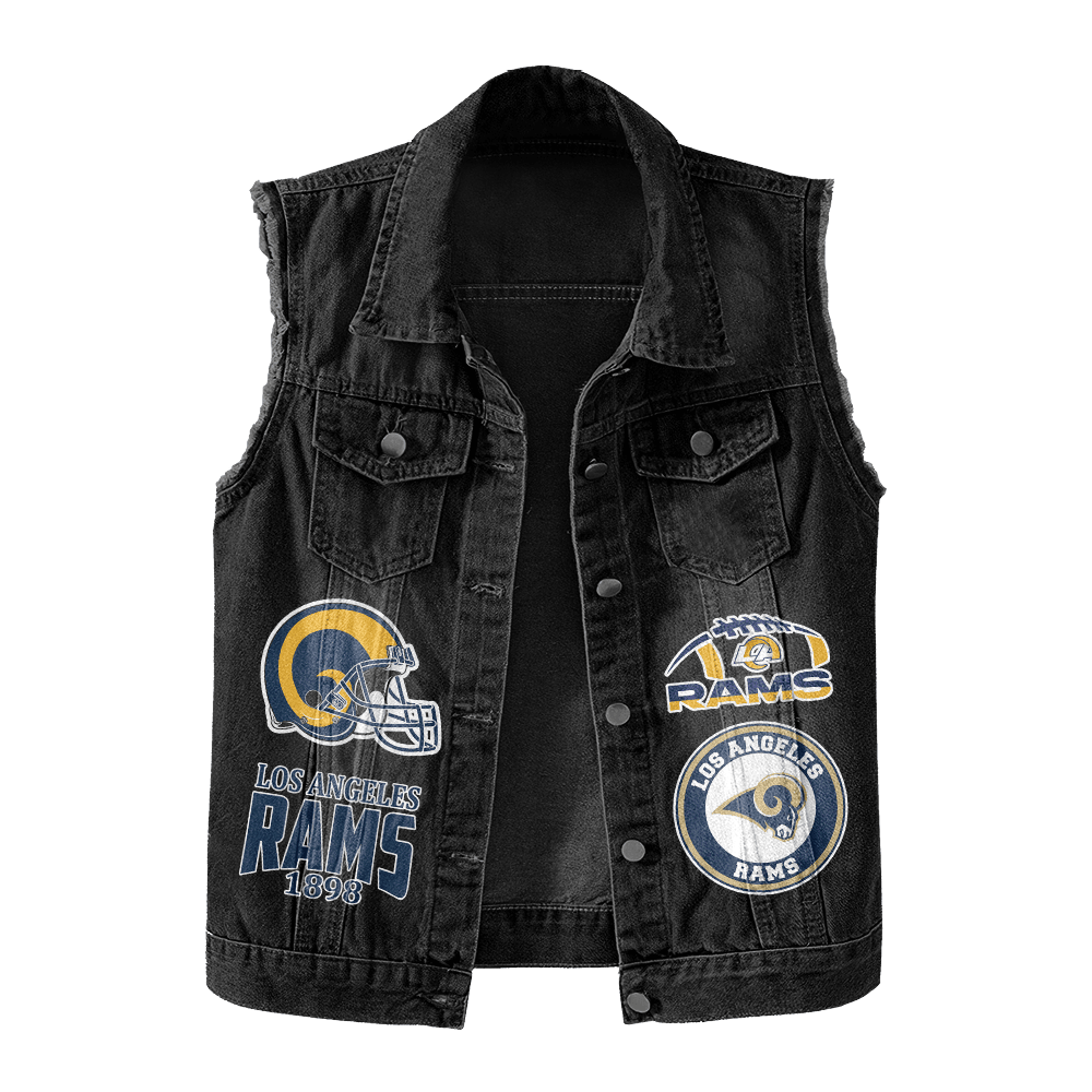 LIMITED EDITION - NEW PREMIUM NFL22 LAR LOS ANGELES RAMS UNISEX SLEEVELESS DENIM JACKET