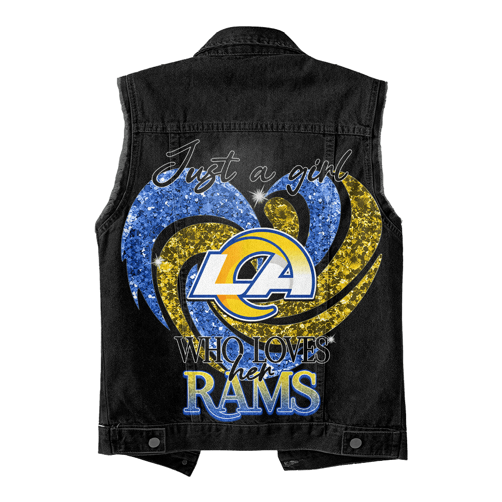 LIMITED EDITION - NEW PREMIUM NFL22 LAR LOS ANGELES RAMS UNISEX SLEEVELESS DENIM JACKET