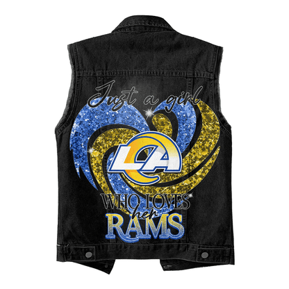 LIMITED EDITION - NEW PREMIUM NFL22 LAR LOS ANGELES RAMS UNISEX SLEEVELESS DENIM JACKET