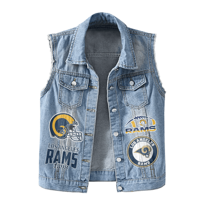 LIMITED EDITION - NEW PREMIUM NFL22 LAR LOS ANGELES RAMS UNISEX SLEEVELESS DENIM JACKET