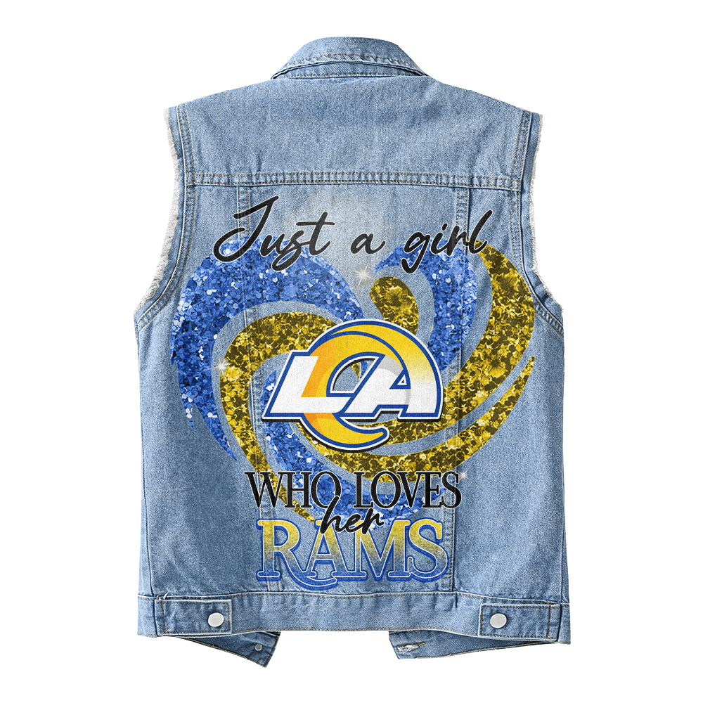 LIMITED EDITION - NEW PREMIUM NFL22 LAR LOS ANGELES RAMS UNISEX SLEEVELESS DENIM JACKET