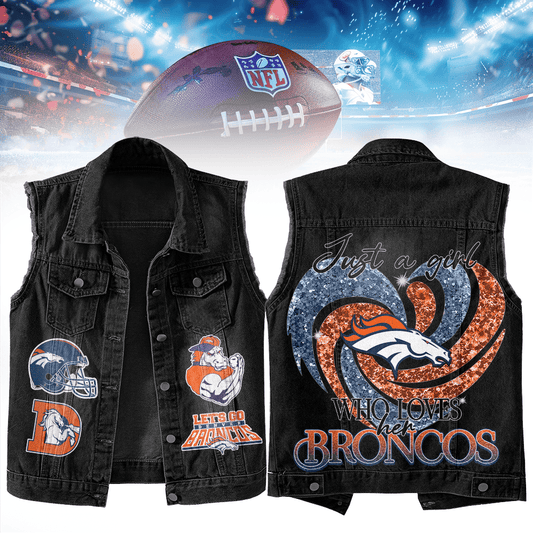 LIMITED EDITION - NEW PREMIUM NFL13 DVB DENVER BRONCOS UNISEX SLEEVELESS DENIM JACKET