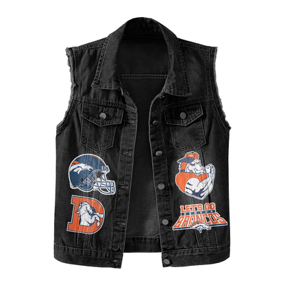 LIMITED EDITION - NEW PREMIUM NFL13 DVB DENVER BRONCOS UNISEX SLEEVELESS DENIM JACKET