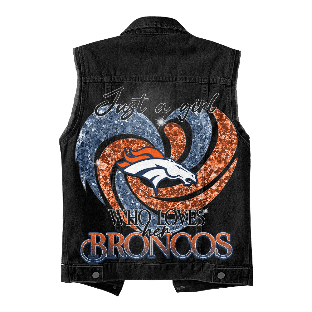LIMITED EDITION - NEW PREMIUM NFL13 DVB DENVER BRONCOS UNISEX SLEEVELESS DENIM JACKET