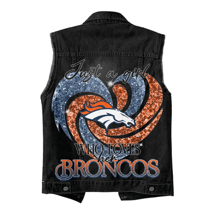 LIMITED EDITION - NEW PREMIUM NFL13 DVB DENVER BRONCOS UNISEX SLEEVELESS DENIM JACKET