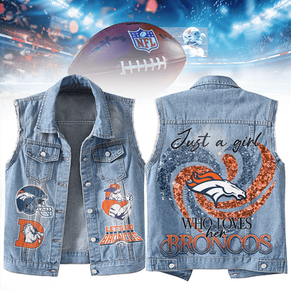LIMITED EDITION - NEW PREMIUM NFL13 DVB DENVER BRONCOS UNISEX SLEEVELESS DENIM JACKET