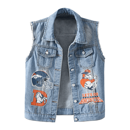 LIMITED EDITION - NEW PREMIUM NFL13 DVB DENVER BRONCOS UNISEX SLEEVELESS DENIM JACKET