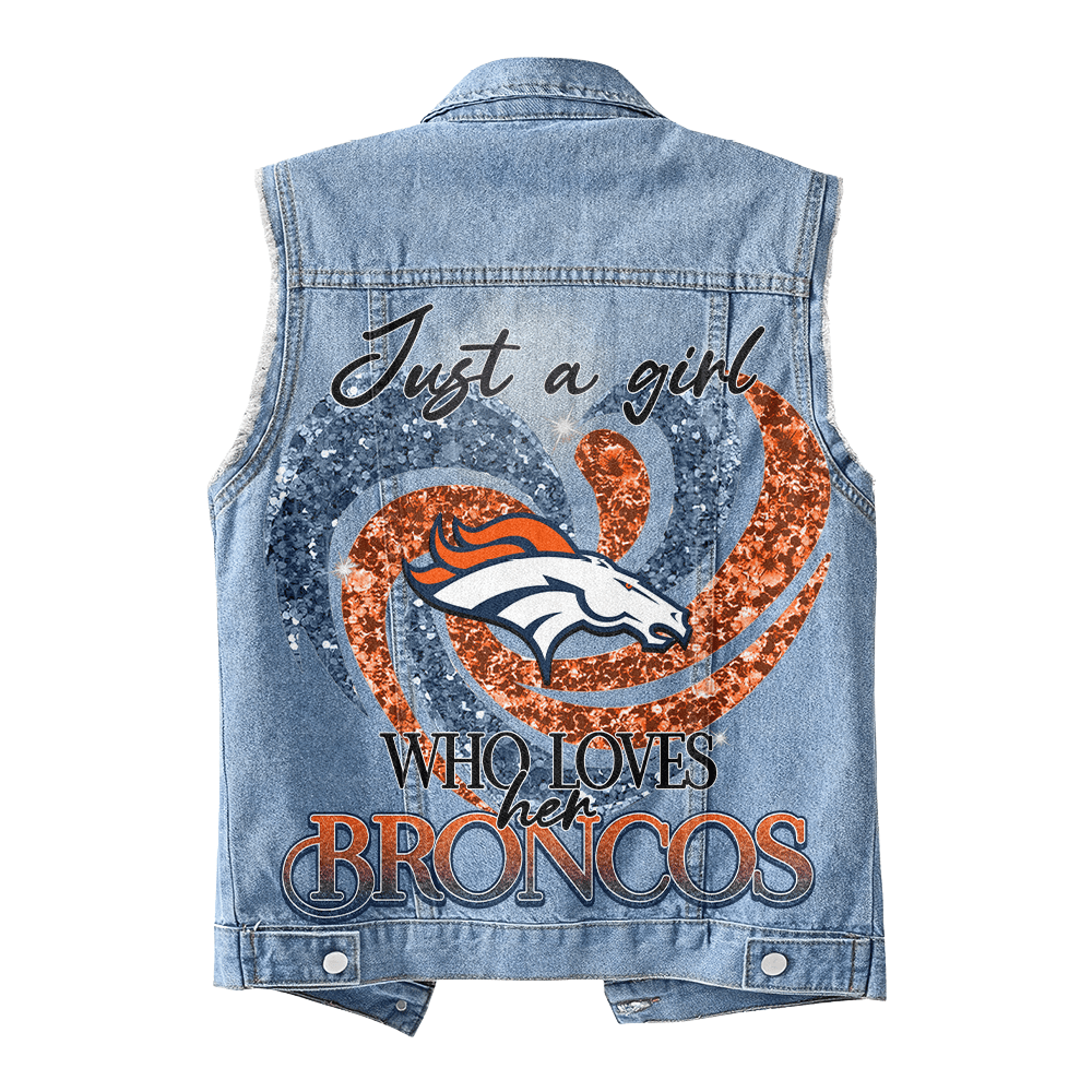LIMITED EDITION - NEW PREMIUM NFL13 DVB DENVER BRONCOS UNISEX SLEEVELESS DENIM JACKET