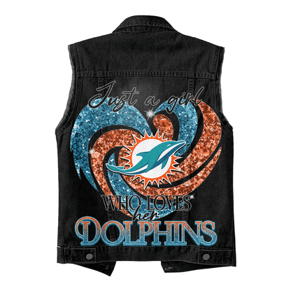 LIMITED EDITION - NEW PREMIUM NFL19 MDP MIAMI DOLPHINS UNISEX SLEEVELESS DENIM JACKET