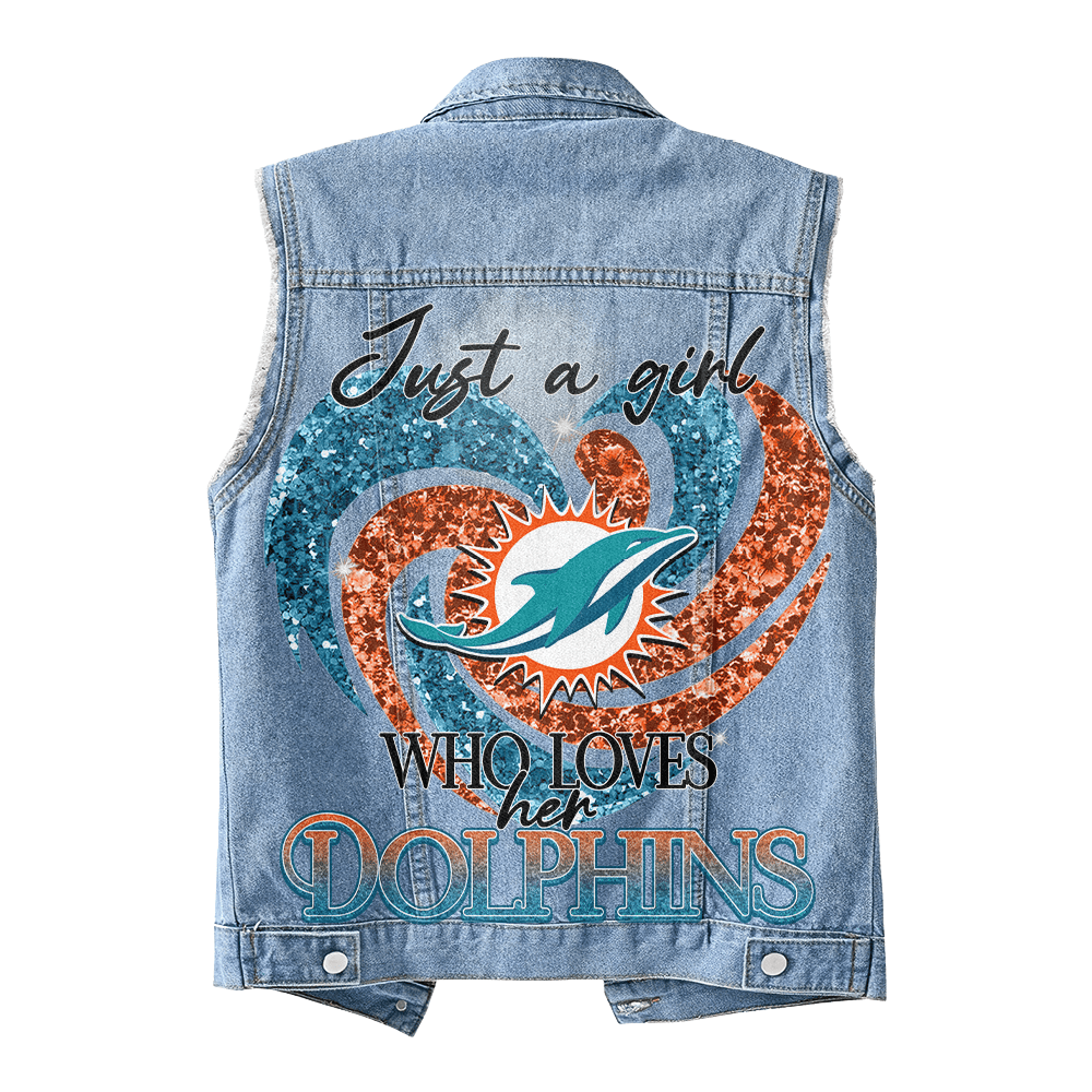 LIMITED EDITION - NEW PREMIUM NFL19 MDP MIAMI DOLPHINS UNISEX SLEEVELESS DENIM JACKET