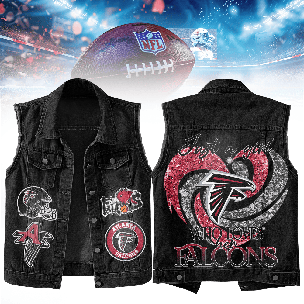 LIMITED EDITION - NEW PREMIUM NFL18 ATF ATLANTA FALCONS UNISEX SLEEVELESS DENIM JACKET