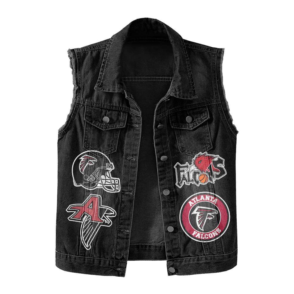 LIMITED EDITION - NEW PREMIUM NFL18 ATF ATLANTA FALCONS UNISEX SLEEVELESS DENIM JACKET